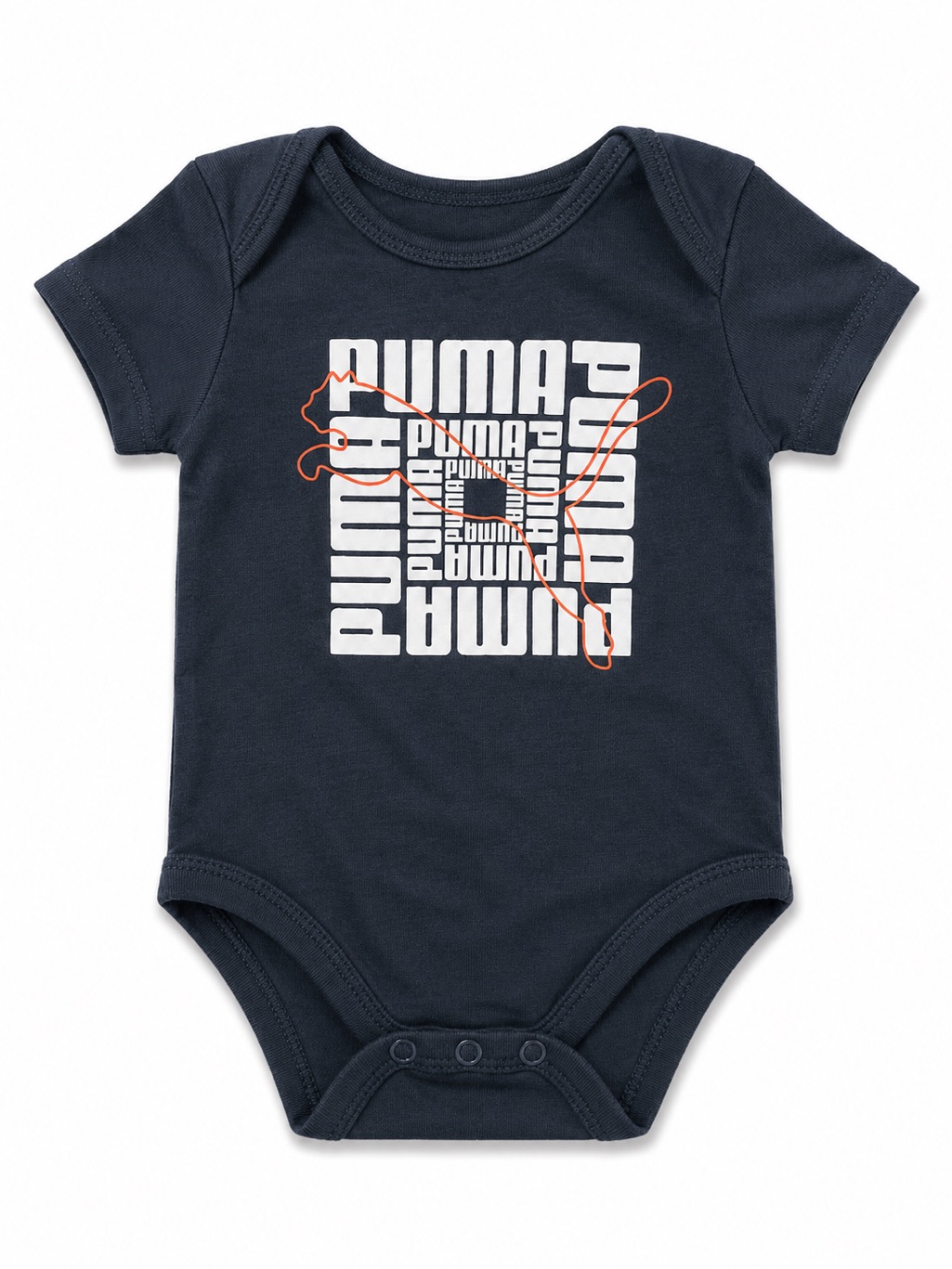 Puma Navy Blue Baby Bodysuit With White Logo And Orange Accent